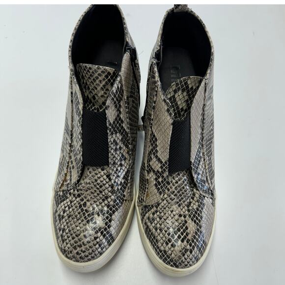 MIA Shoes‎ Womens 8.5 Christie Black Tan Snake Reptile Wedge Sneakers - Picture 2 of 12